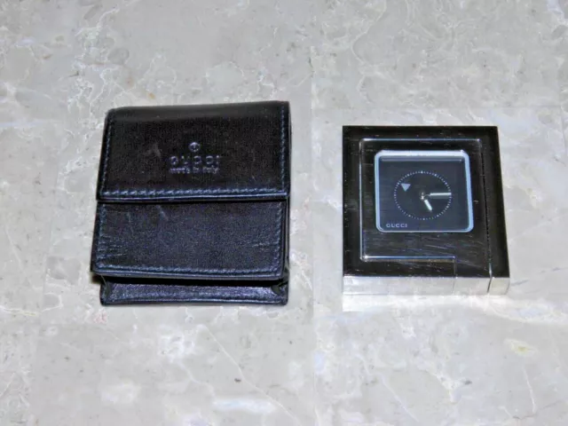 Gucci 0830 Stainless Steel Swiss Quartz Desk Table Travel Alarm Clock, Rare!!