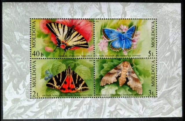 128.MOLDOVA 2003 Tampon M/S Papillon, Insectes. MNH