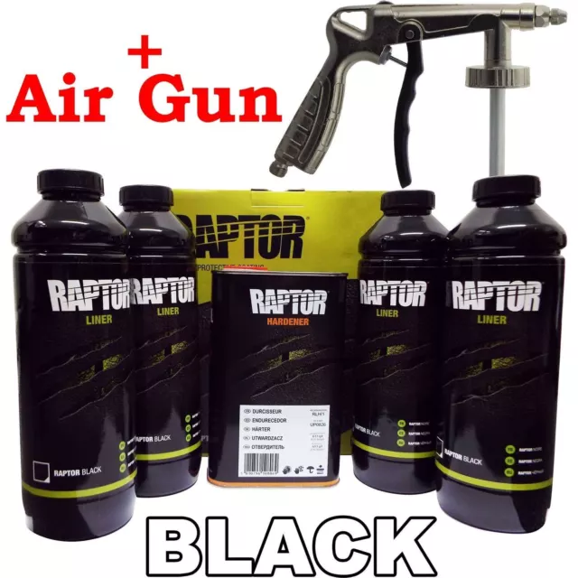 Upol Raptor Black 4x Liner Kit + Spray Gun Tough Coating Bedliner U-Pol 3.8L