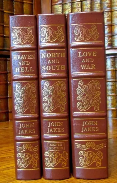 John Jakes, Signed; North & South Trilogy, 3 Volumes, Easton Press, Leather