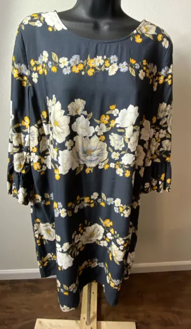 Old Navy Womens Large Floral Long Sleeve Boatneck Mini Shift Dress