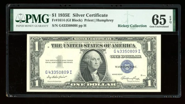 DBR 1935-E $1 Silver Fr. 1614 GI Block Gem PMG 65 EPQ Serial G43350809I