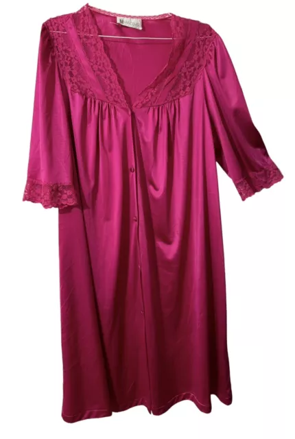 Vintage Vandemere Pink Lacy Housecoat Nightgown Robe Large Silky Liquid Mid