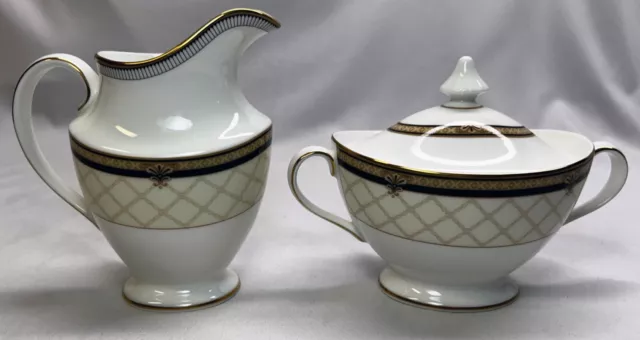 Royal Doulton Baroness Creamer & Sugar Bowl w/Lid Bone China England - Excellent