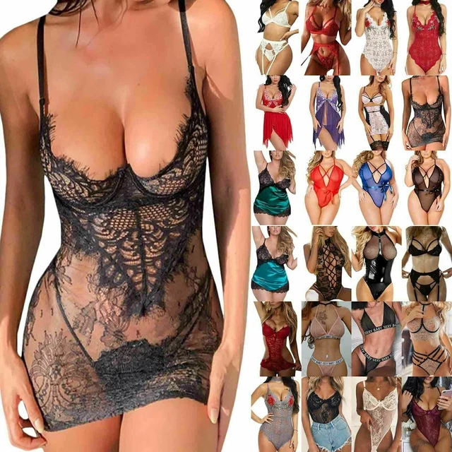 Women Sexy Lace Sleepwear Lingerie Babydoll See Through Nightdress Bodysuit New/