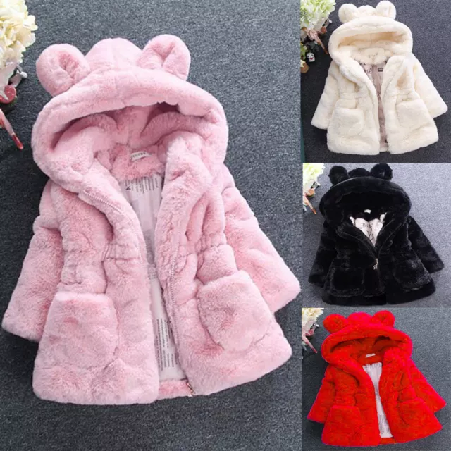 Baby Kid Girls Princess Warm Coat Fleece Jacket Top Fur Hooded Outwear Overcoat
