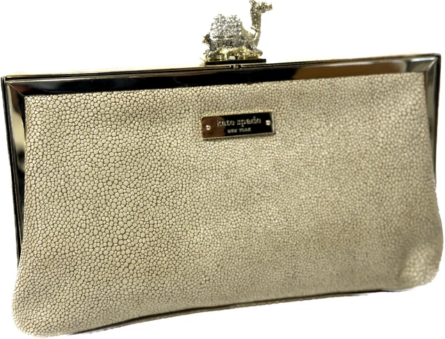 Kate Spade Clutch Purse Camel Queen of Nile Pave Leather Gold Camel Clasp
