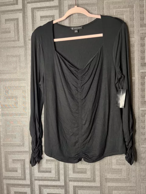 MSRP $50 Inc International Concepts Ruched-Front Top Black XL