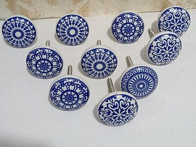 Pack of 10 Pcs Blue and White ceramic Mandala knobs cabinet drawer handles pulls