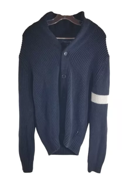 Tommy Hilfiger Mens Cardigan Sweater Size M Medium Blue Ribbed Button Up Cotton