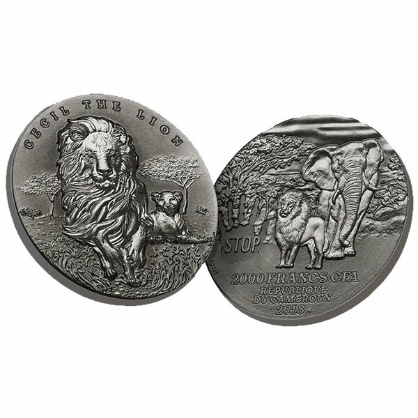 Cecil The Lion 2 oz Antique finish Silver Coin 2000 Francs Cameroon 2018