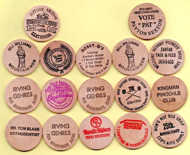 (17) Arizona AZ - Souvenir Wooden Nickel Advertising Token Coins