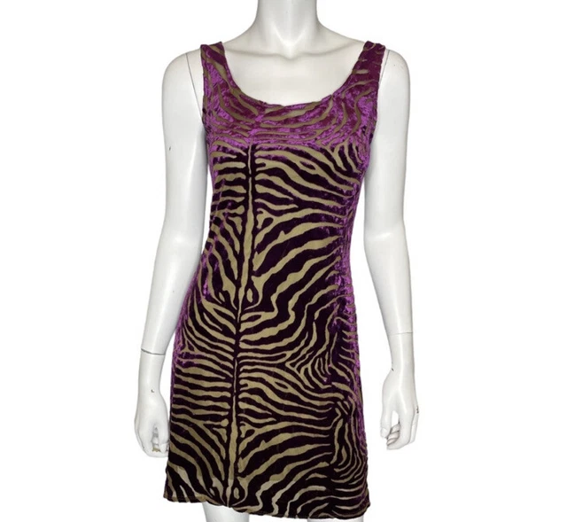 Vintage 90s Betsey Johnson purple Green zebra print dress womens size M
