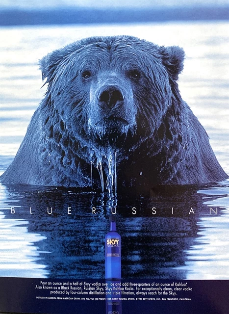 1997 SKYY VODKA Blue Bear Skyy Kahlua Rocks Drink Original PRINT AD