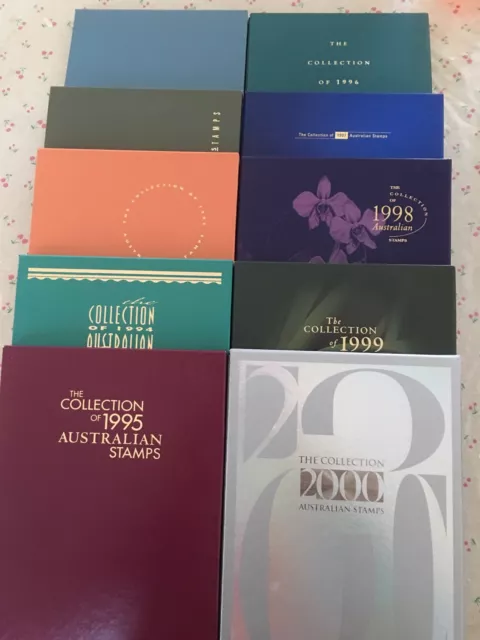 Collection of 1991 To 2000 Australian Post Year Book Album with Stamps - Deluxe