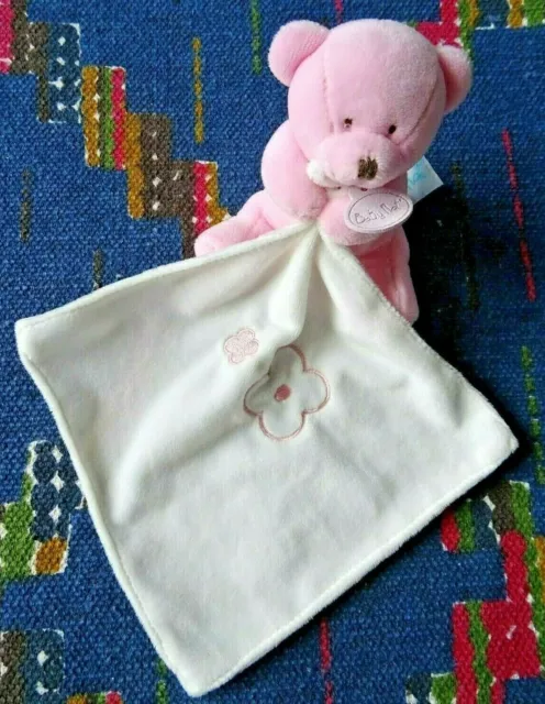 Bp/  Doudou  Mouchoir Baby Nat Ours Rose Blanc Fleur Etat Neuf