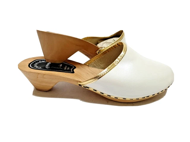 Sabots  Sabot Blanc Femme Talon ⭐ Détails Or ⭐ Sabots Mules Femmes Femme 38