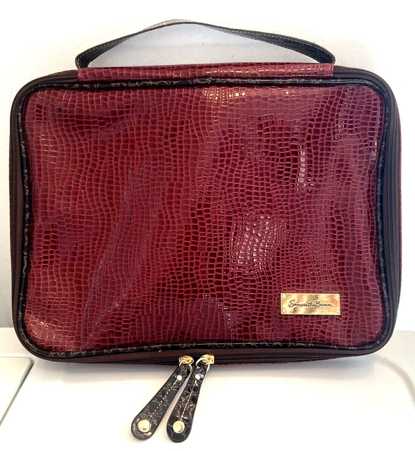 Samantha Brown Large Travel Jewelry Cosmetic Organizer Burgundy Croc Pattern