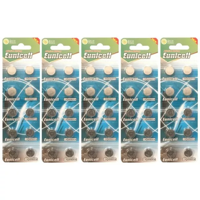 50 X AG10 LR1130 189 LR54 390 389 1.5v Button Battery 0% Mercury & Cad Eunicell