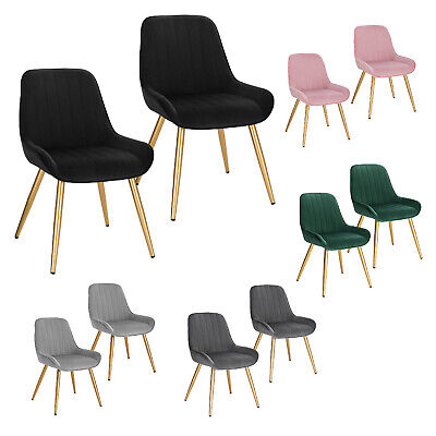 Samt Stuhl Grau 2er Set Esszimmerstuhl Wohnzimmer Stühle Beine Schwarz 