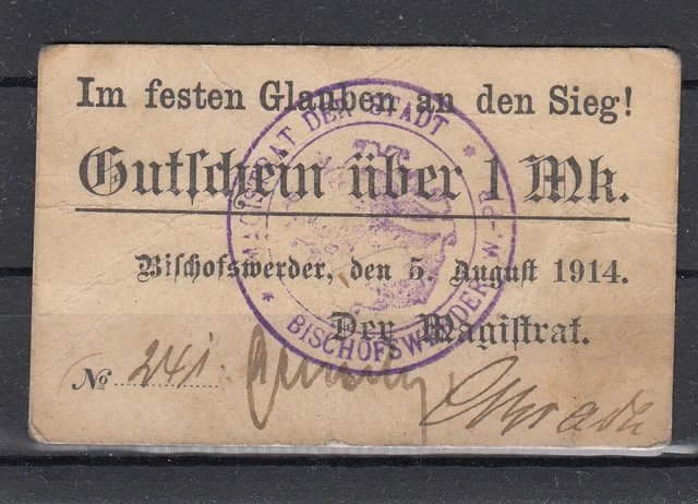 Bischofswerder - City - 1 Mark - 08.08.1914 - Dießner 29.1b