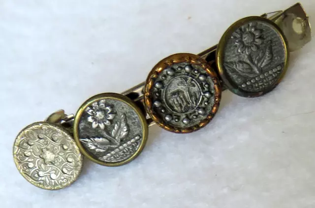 Vintage Hair Barrette Victorian Picture Buttons Metal Clip