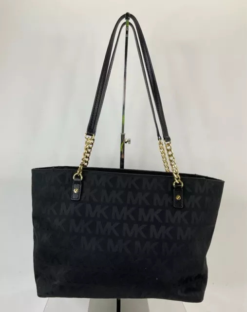 MICHAEL Michael Kors Black Signature Jacquard Chain Link Tote Handbag