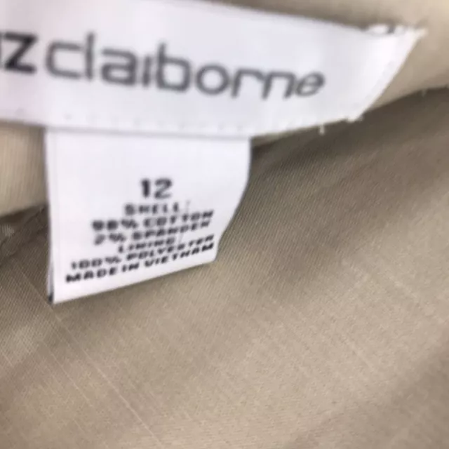 LIZ CLAIBORNE SKIRT Womens 12 Pleated Midi Lined Zip Cotton Blend Khaki ...