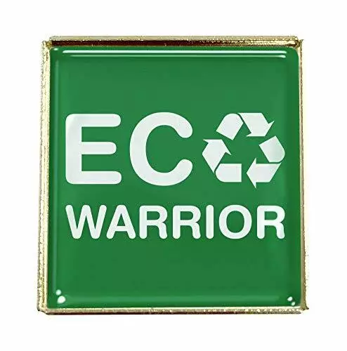 Eco Warrior 25mm Square Gel Domed School Pin Badge (Gold) Eco Conscious