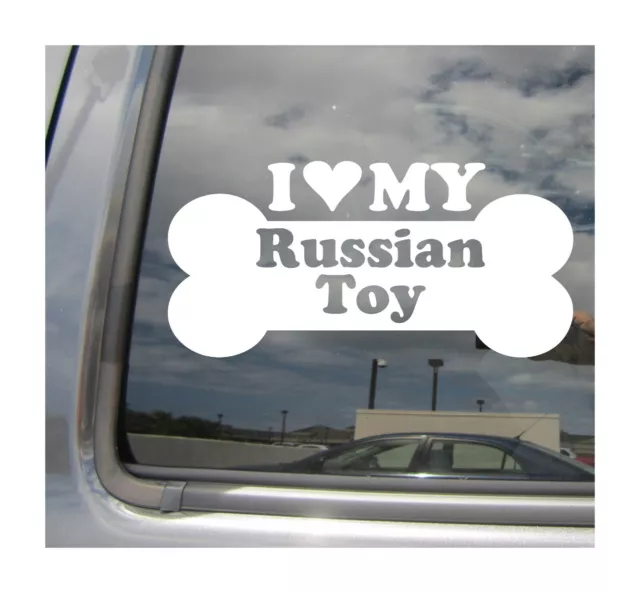 I Heart Love My Russian Toy - Purebred Dog Bone Car Vinyl Decal Sticker 13655