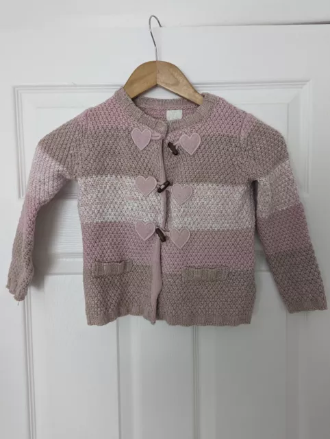 Girls pink hearts knitted cardigan age 2-3 years