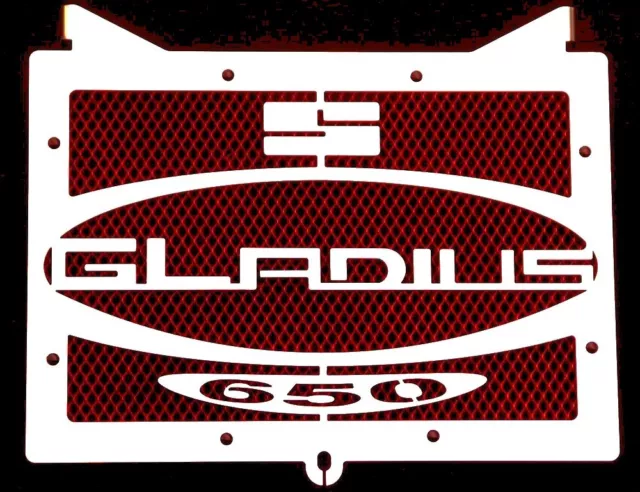 cache / Grille de radiateur inox poli 650 SVF Gladius "Logo" + grillage rouge