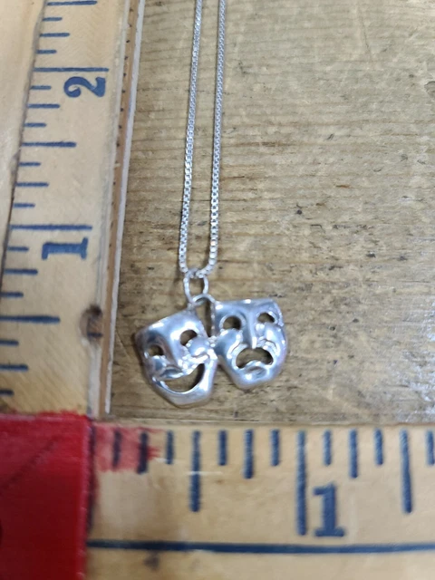 Sterling Silver Comedy Tragedy Mask Pendant and sterling silver chain