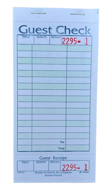 40 Guest Checks Books with Stub Adams 50 Checks Per Book 40 Pack 2,000 Total