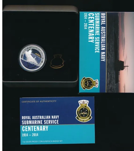Australia: 2014 $1 Centenary of Navy Submarine 1oz Silver + Badge, Scarce