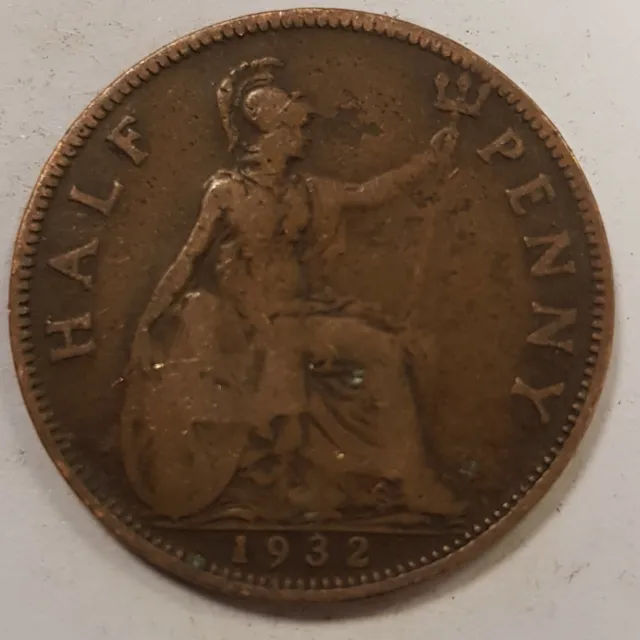 Old Coin 1932 Britannia Halfpenny British