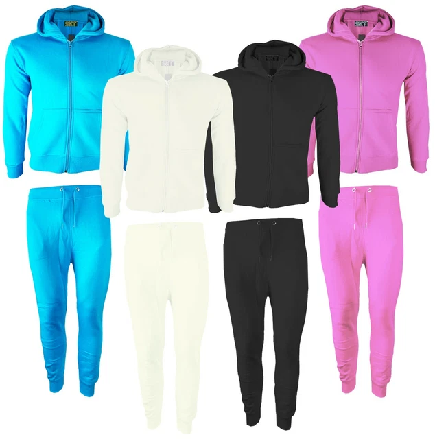Kids Plain Tracksuit Hoodie with Joggers Jogging Sweatpants Girls Boys Age 5-13
