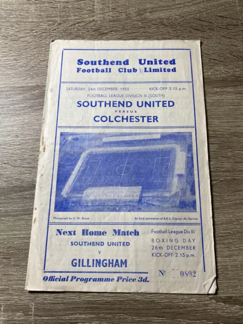 Southend United V Colchester United Division 3 South 24/12/55 1955-56 Programme