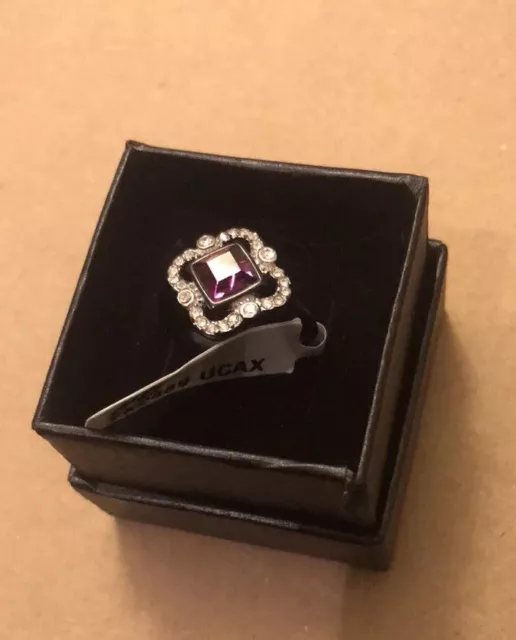 Princess Cut Amethyst Cz Black Stainless Steel Clover Fashion Size 8 Womens Ring