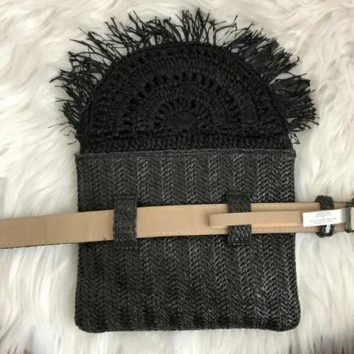 INC petit sac de ceinture convertible paille tissée noire sac à main fanny pack neuf avec étiquettes 2