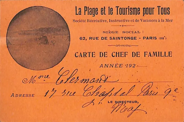 La Plage Et Le Tourisme Pour Tous / Carte De Chef De Famille / Années 1920