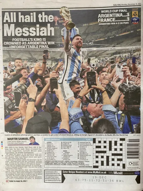 Messi Football Champions Argentina Daily Mail Newspaper France Mbappe 19.12.22