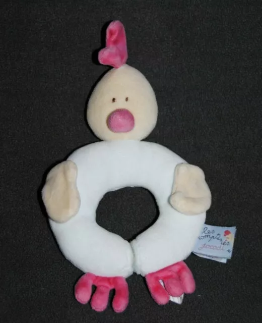 Peluche Doudou Poule Coq Beige JACADI Les Comptines Rose Bleu Grelot TTBE