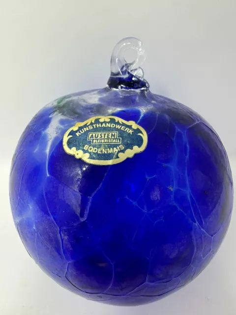 Vintage Kunsthandwerk Heavy Hand Blown Art Glass Ball Germany Cobalt Blue