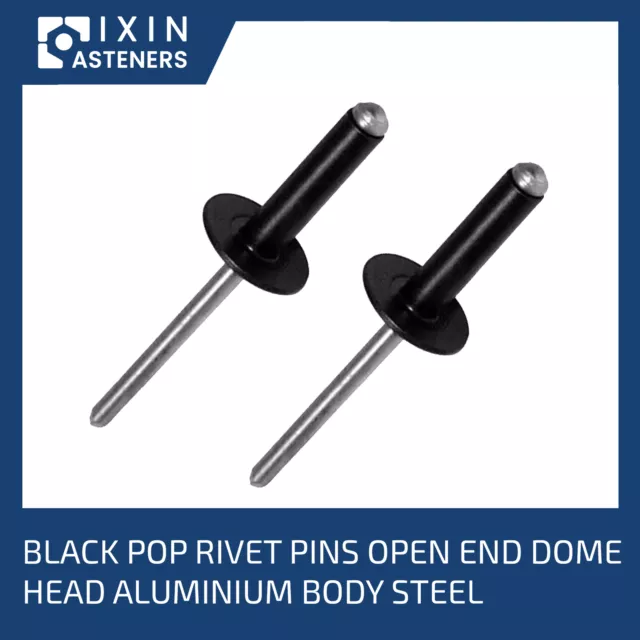 BLACK  FLANGE POP RIVETS DOME HEAD ALUMINIUM / STEEL 3.2mm 4mm 4.8mm