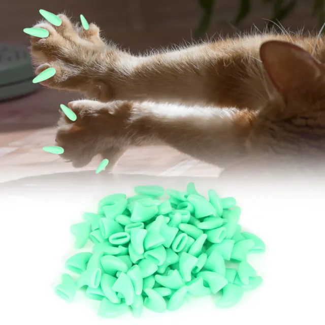 Verde Fluorescente L 100 PIEZAS Mascota Gato PVC Cristal Cubierta Uñas Pata Garra Gorro Tdm