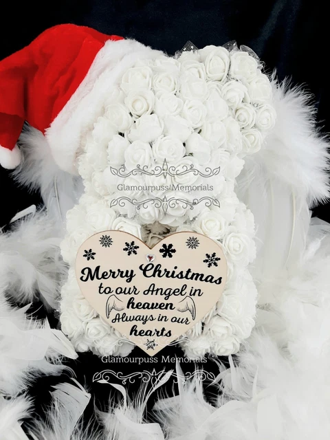 Buon Natale angelo in cielo orsacchiotto rosa memoriale lato tomba memoria bambino
