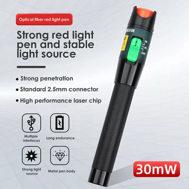 Visual Fault Locator 30mW 30km Red Light Pen Fiber Optic Cable Tester Meter UK
