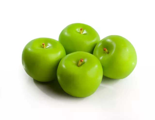 4 Large Best Artificial Weighted Green Apples Decorative Realistic Plastic Fruit