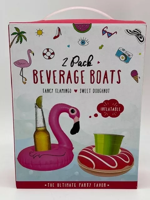 Pool Drink Floats Inflatable Pool Beverage Boats 2 Pk New! Flamingo - Doughnut